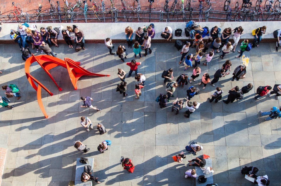 Students gathered outside the school of design