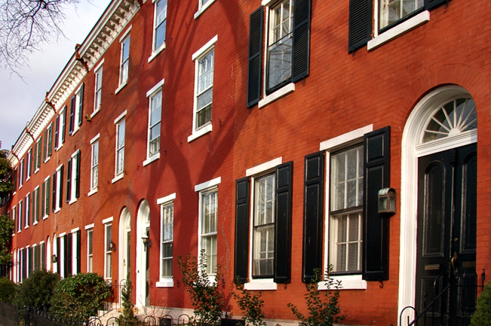 Row of red brick houses