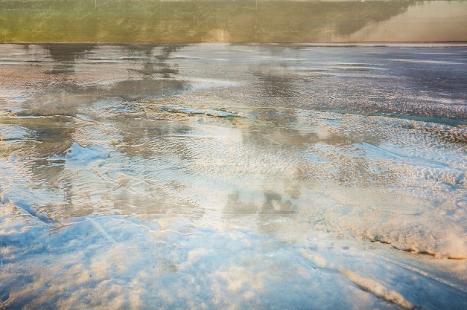 Gabriel Martinez, 35.5″ x 53.5,” archival inkjet, silkscreen, silver leaf on paper, 2014. 