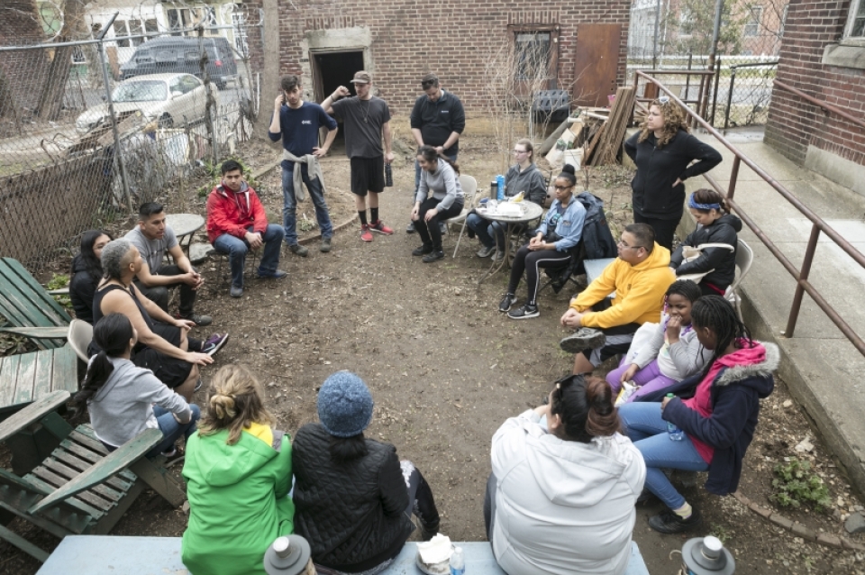 Circle seated in people's garden