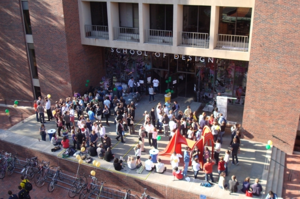 Students gathered outside the school of design
