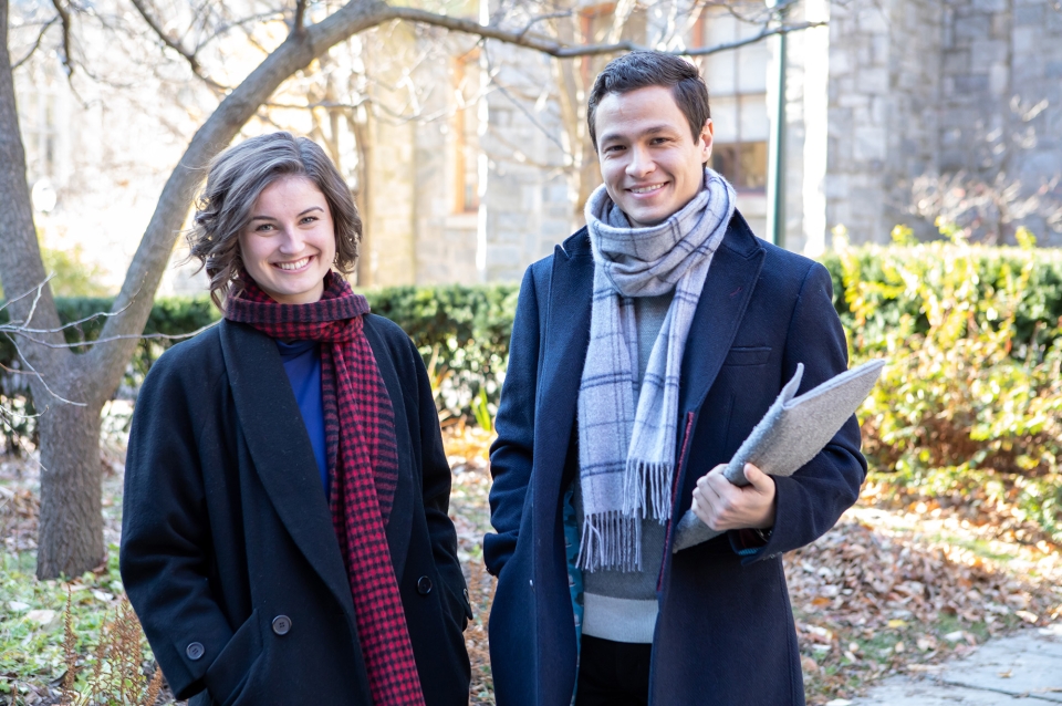 Aminah McNulty and Adam Ghazzawi outside Meyerson Hall
