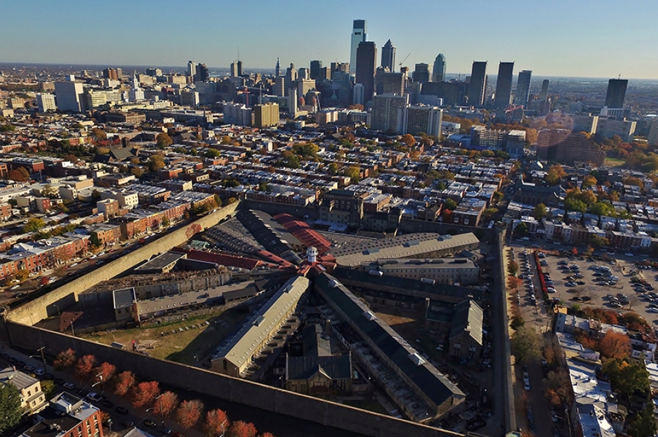 Aerial view of Eastern State Penitentiary