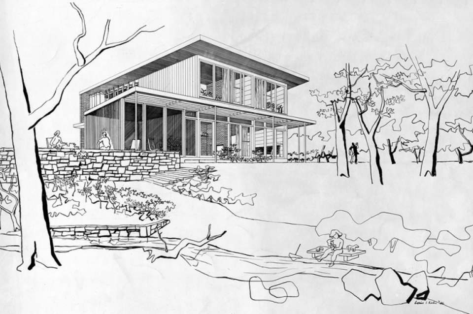 Louis Kahn and Oscar Stonorov, drawing for a “Pennsylvania Solar House”