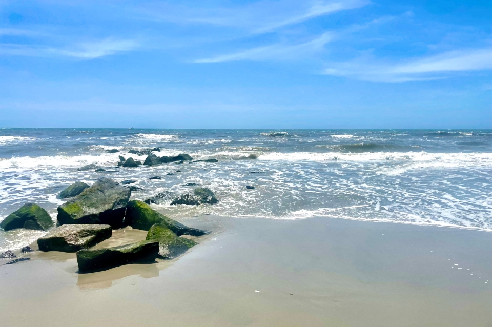 Beach on a bright blue day