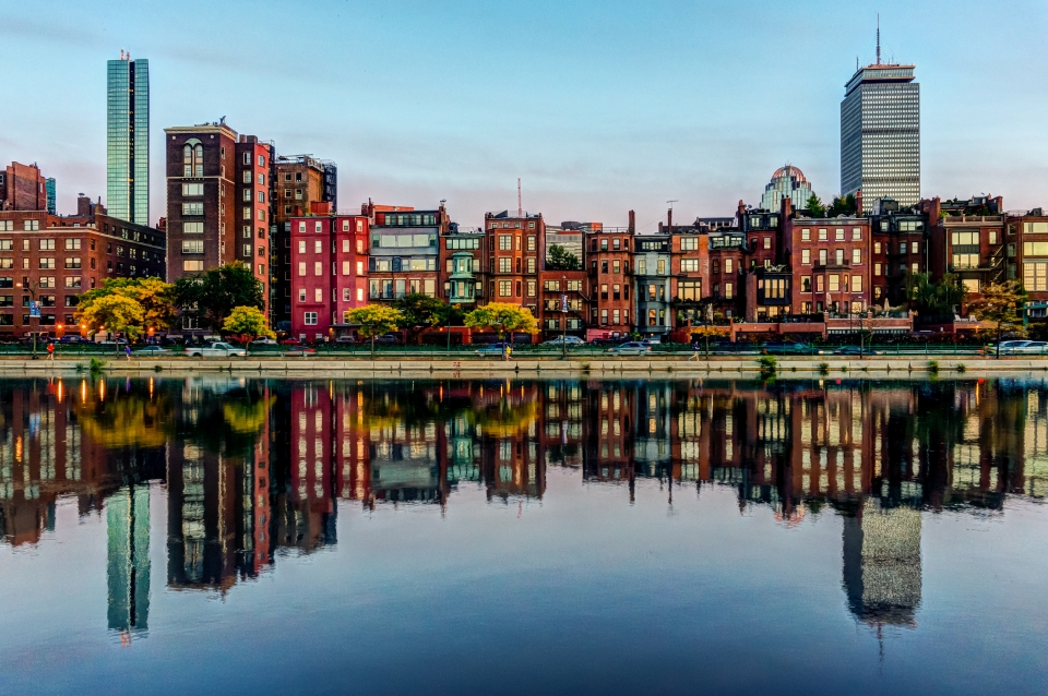 Boston Back Bay with reflection of buildings in the water