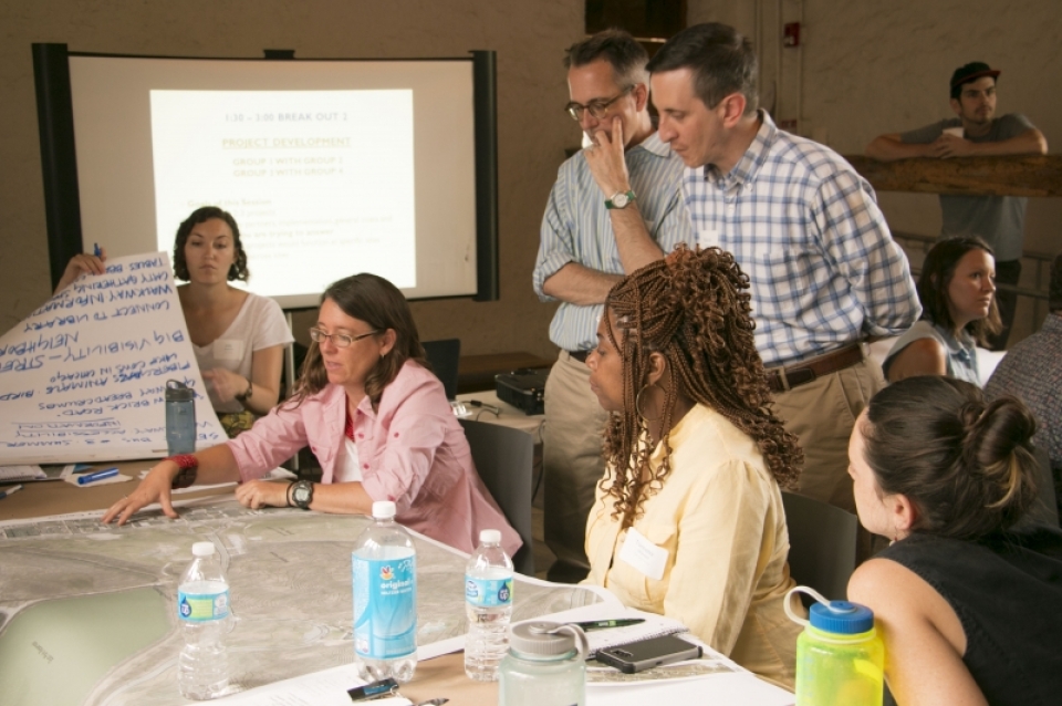 Randy Mason, PennPraxis and Patrick Morgan, Knight Foundation, lead a group in formulating ideas