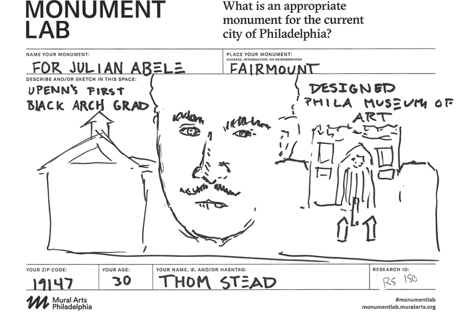 A proposal for a monument to Julian Abele, the first African-American graduate of PennDesign, from Philadelphia resident Thom Stead