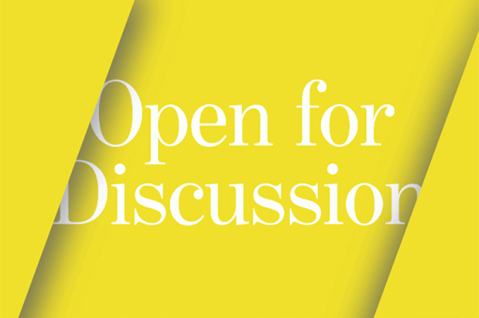 Graphic reading Open for Discussion