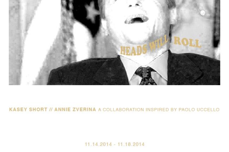 Flyer for event "Heads will roll" showing Bill Clinton laughing