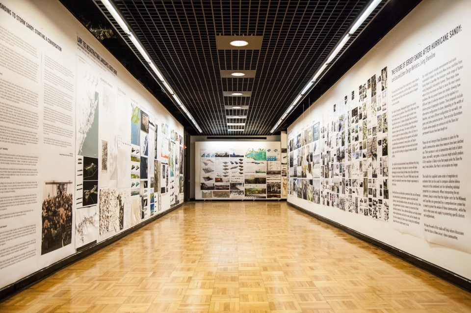 Gallery with designs on the walls.