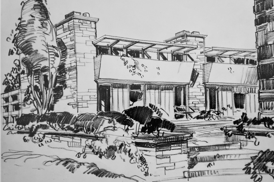 pencil on paper architectural drawing