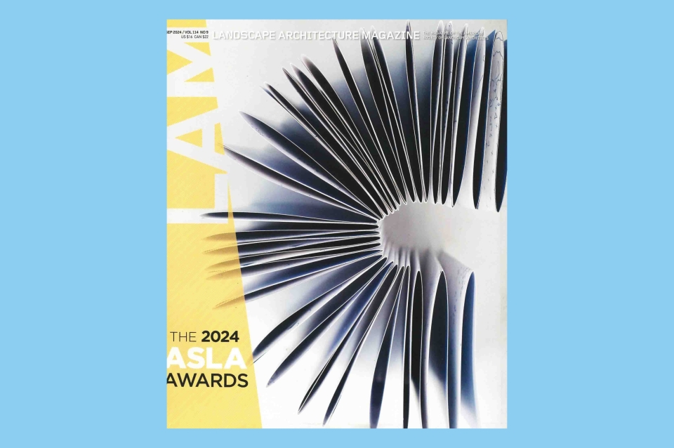 Landscape Architecture Magazine cover with view of accordion book