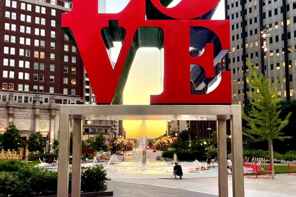 Love park at sunset.