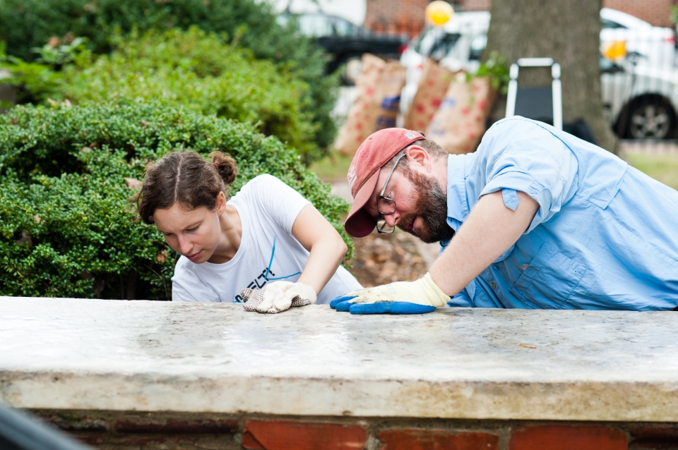 Students working on historic preservation
