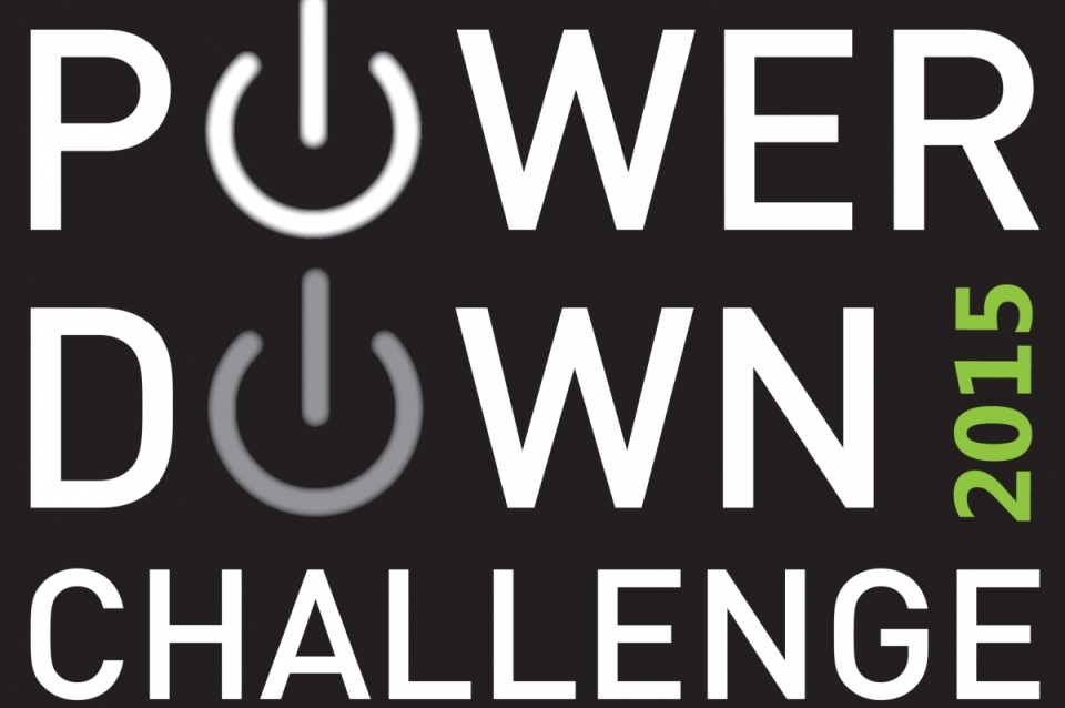 Logo saying "Power Down 2015 Challenge" (The O's are power button signs)
