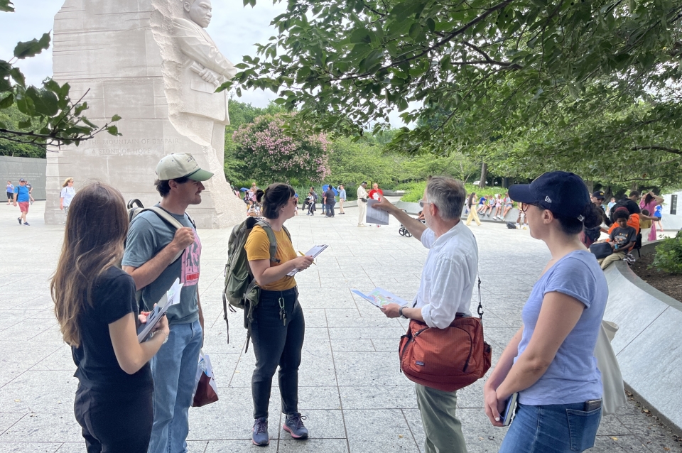 Group of people at memorial 