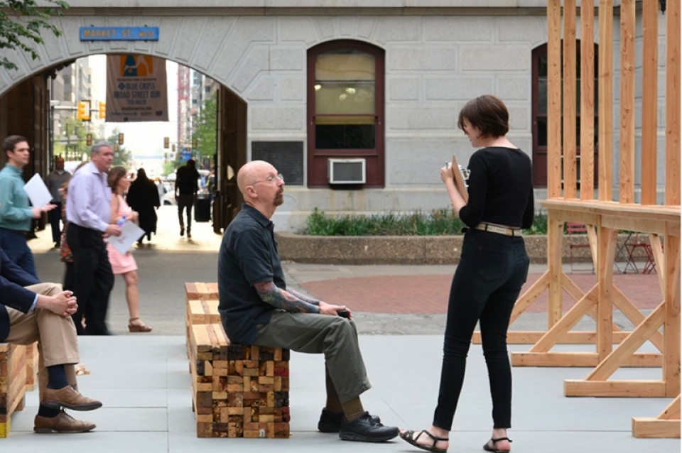 Terry Adkins’s temporary monument in City Hall Courtyard, 2015