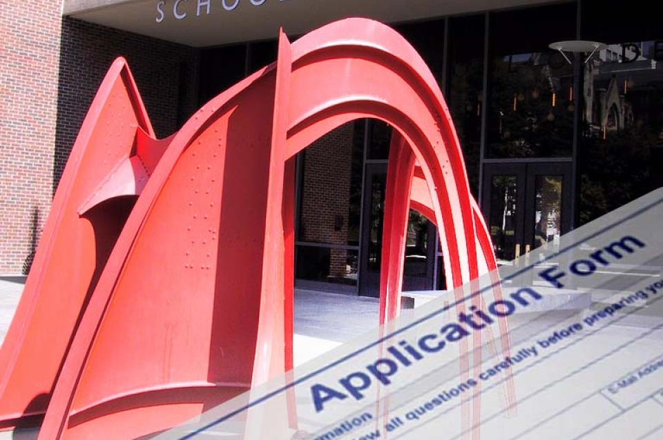 Calder sculpture with faded accepted application form in foreground