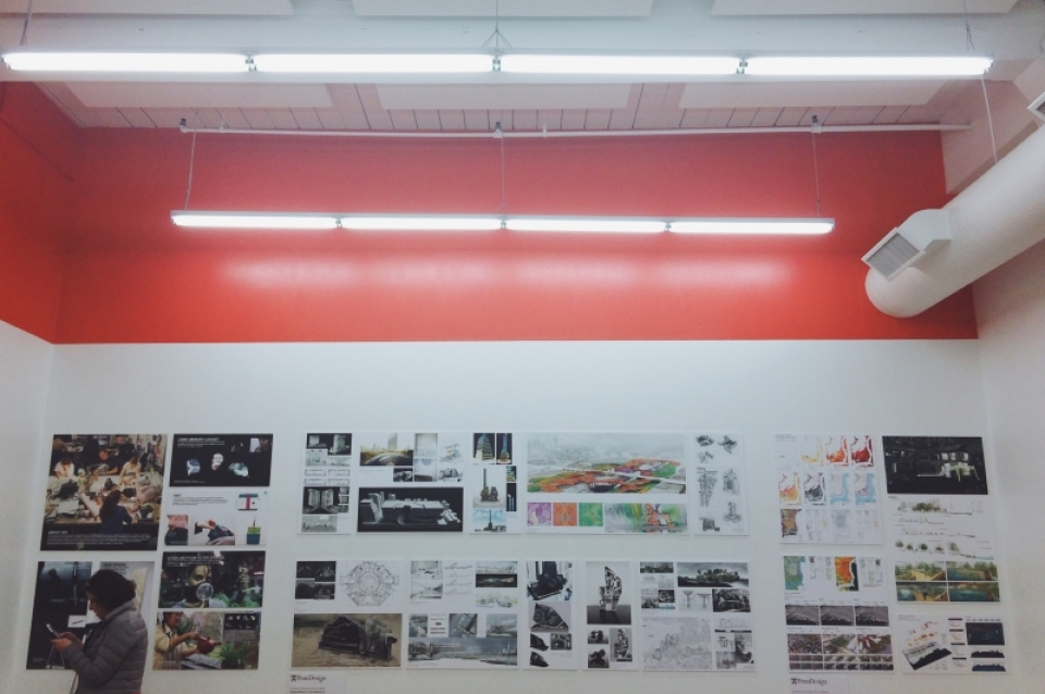 Showcase of student work at reception.