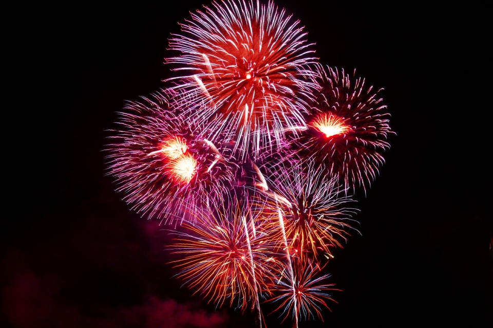 Red Fireworks Exploding
