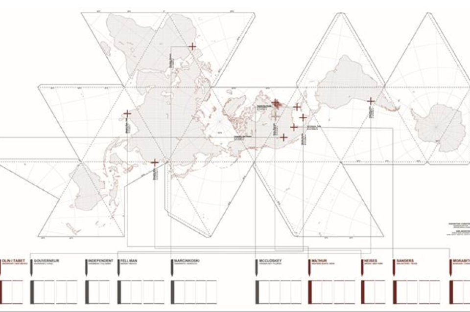 Dymaxion map featuring north pole as center of world