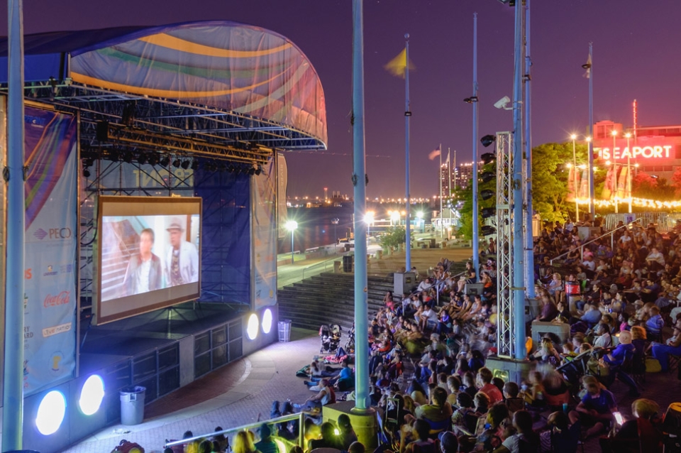 Screening of film by Delaware river