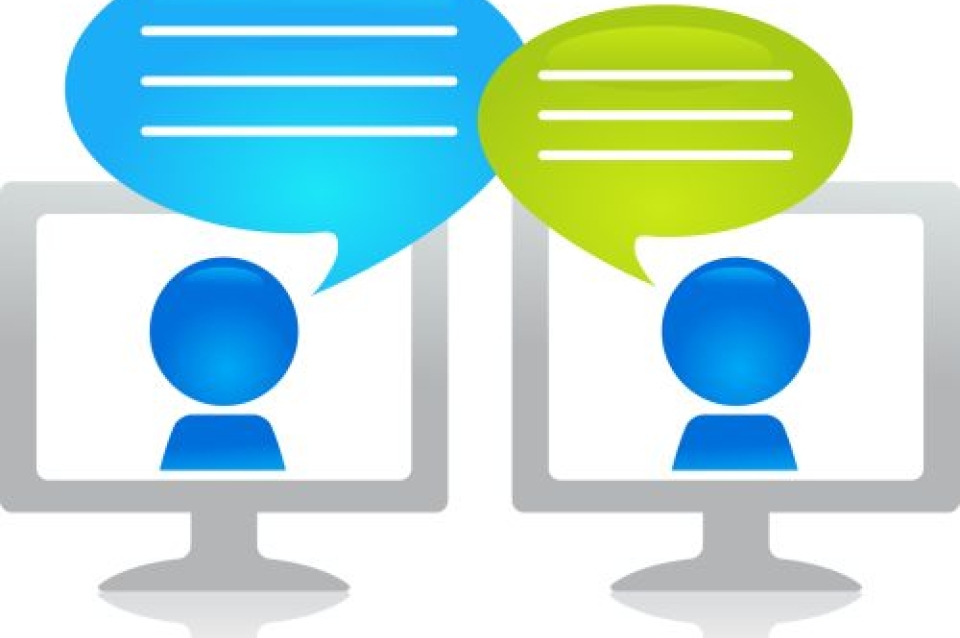 Two screens with person icons talking to each other