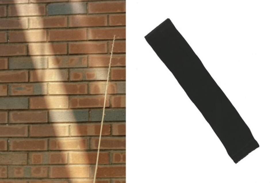 Picture of a brick wall next to a picture of a thick diagonal black line