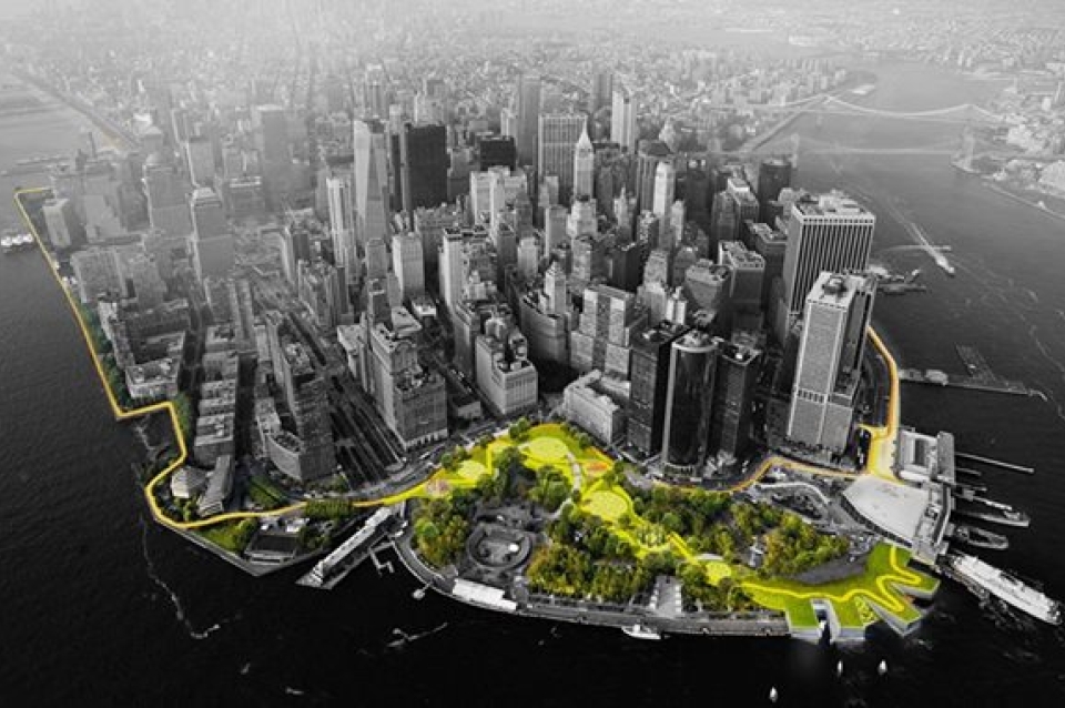 Cgi image of Battery area in NYC with project overlay