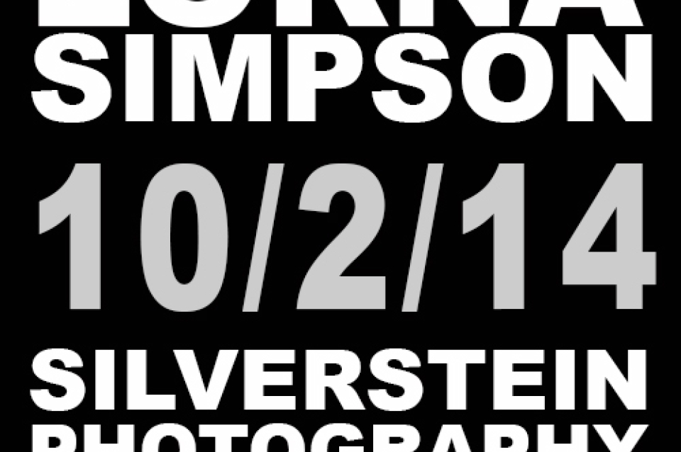 Sign saying "Lorna Simpson 10/2/14 Silverstein Photography Lecture Series."
