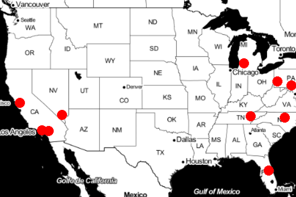 Map showing locations of prospective MUSA students