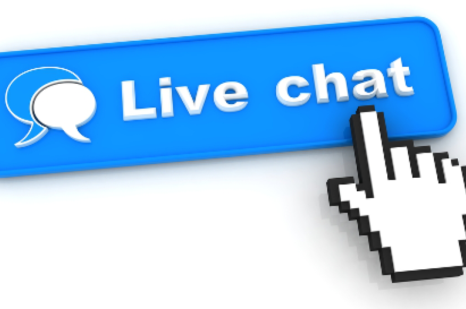 Button saying "Live Chat" with hand icon clicking on it