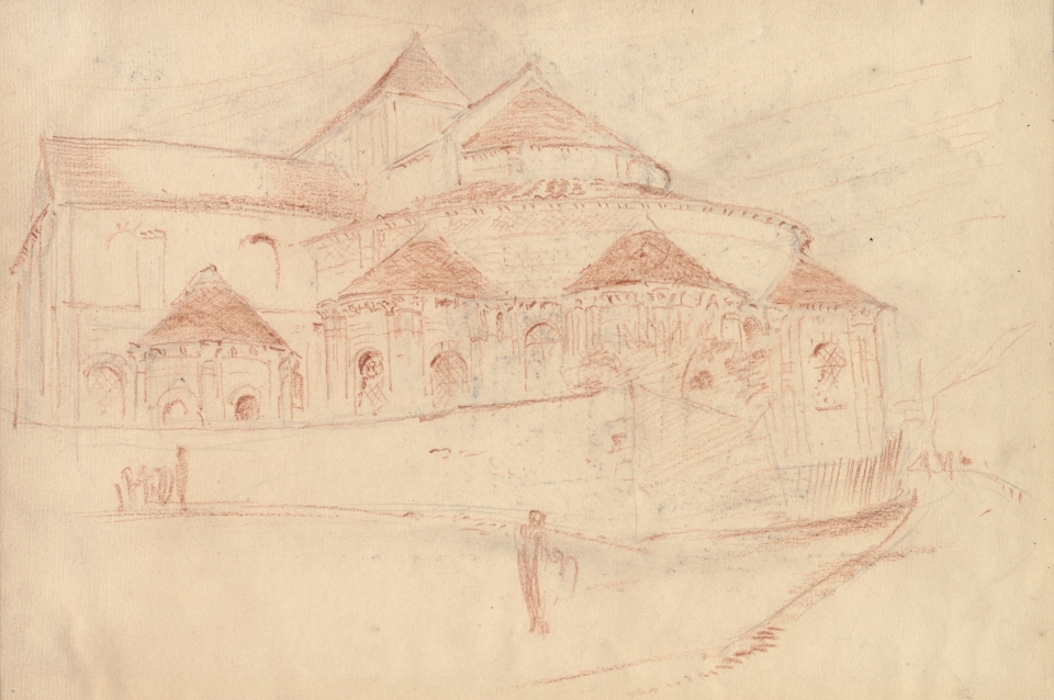 Sketch by Stamford White of a Romanesque Church apse