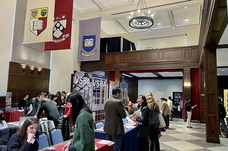 Students waiting in line to talk to employers at the Design Career Fair.