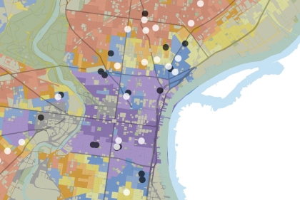 Color coded map of vacant and recently demolished buildings