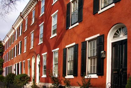 Row of red brick houses