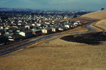 Houses next to open field