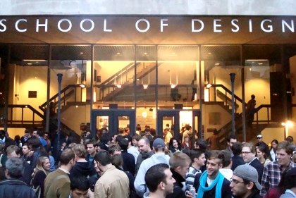 Students gathered outside the school of design