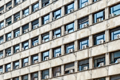 A building with a grid of windows
