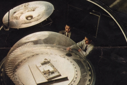 Overhead shot of two men in a laboratory