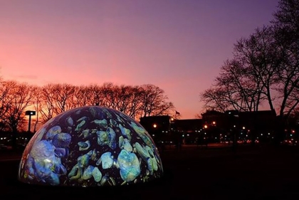 Winter Fountain on Benjamin Franklin Parkway at Sunset.