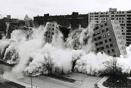 Tall building imploding