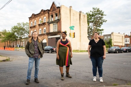 From left to right: architect Chris Mulford (ARCH '16), historic preservationist Maya Thomas (MSHP '16), and preservation archit