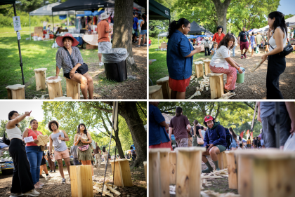 People sitting on stool at park