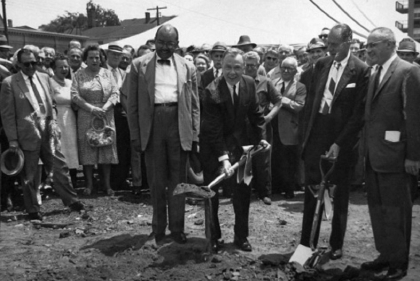 B/W photo of groundbreaking