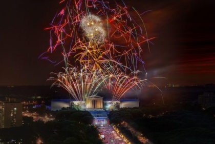 Fireworks display at Philadelphia museum of art