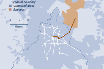 Map of Mexico city with transit overlay