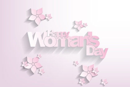 Happy Woman day with Flowers on Pink Background