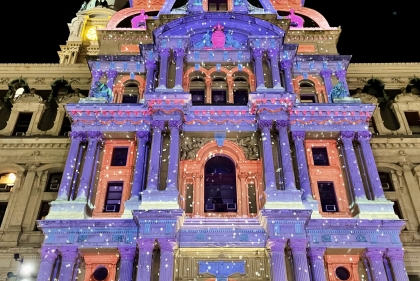 Light show on City Hall Building